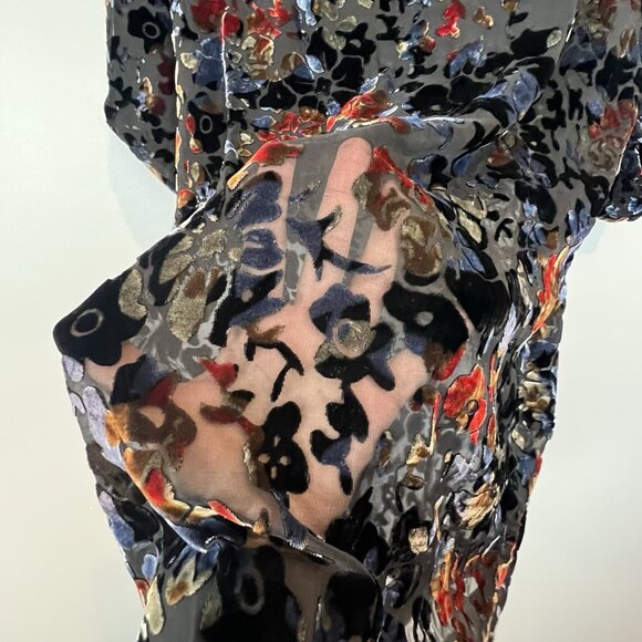 Winter Kate Velvet Burnout Tunic Dress Size Small Sheer Black Navy No Belt - Picture 8 of 11